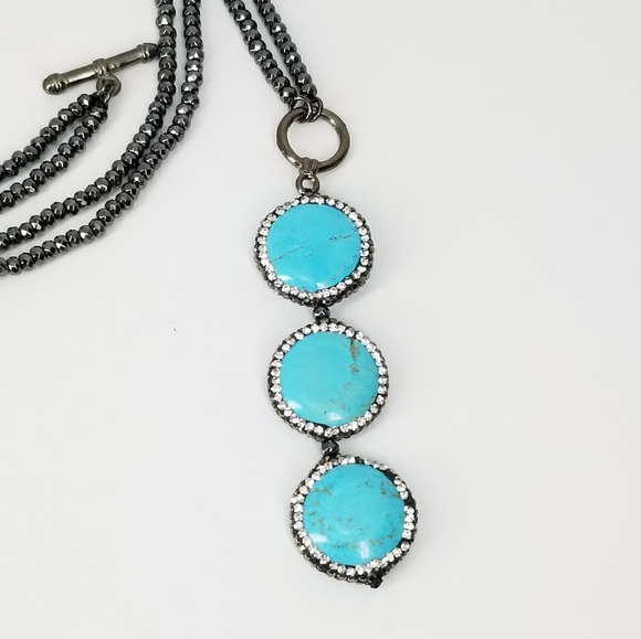 Turquoise Crystals Hematite Choker Necklace - Picture 5 of 13
